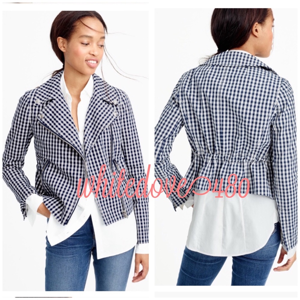 J. Crew Gingham Shop Gingham Motorcycle Jacket Size 4